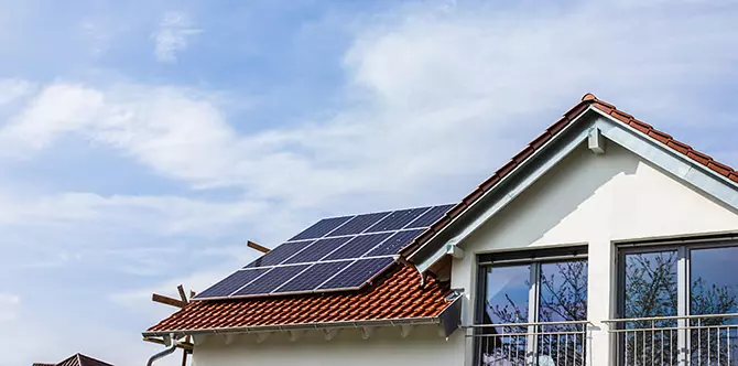 Solar panels on a house roof
